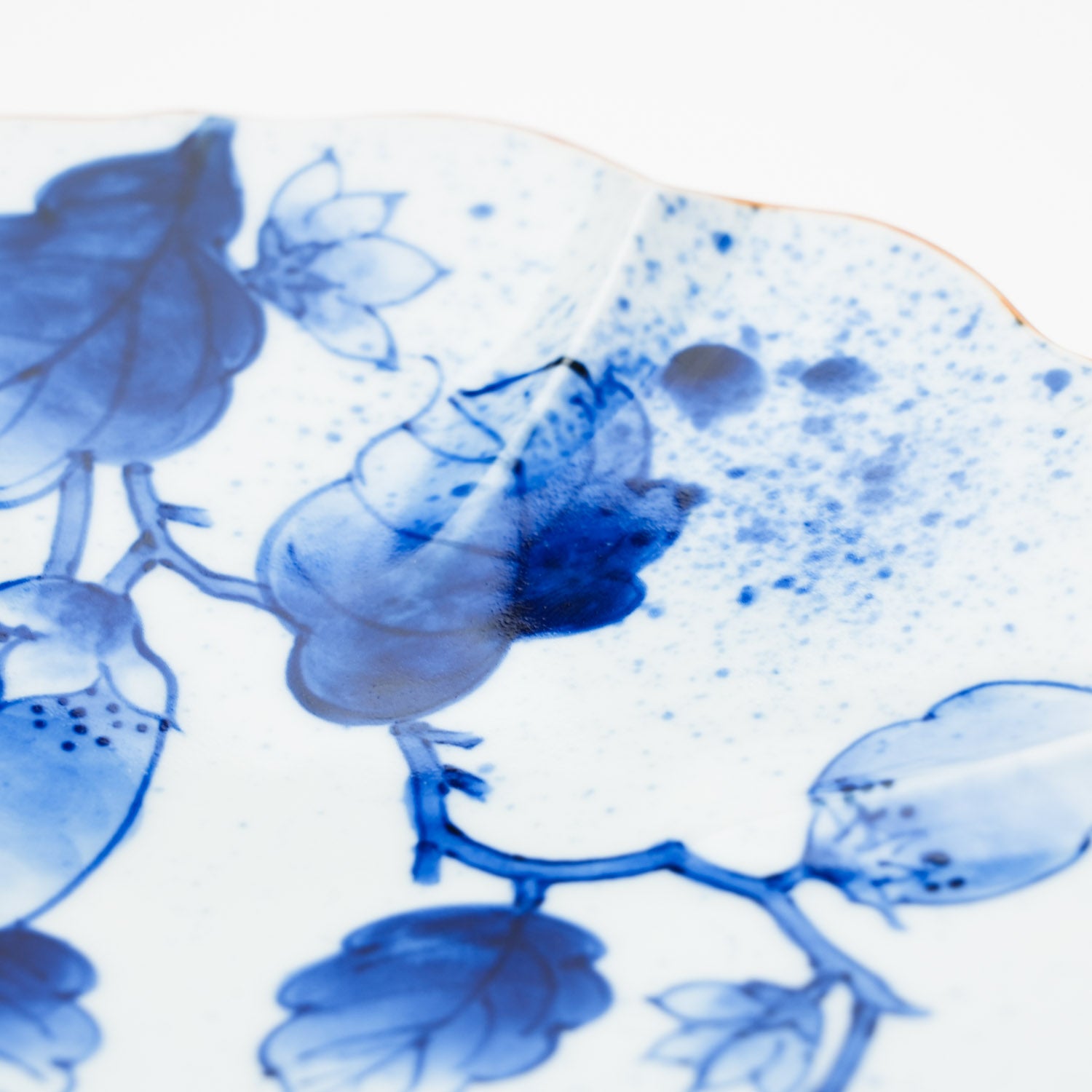 吹墨茄子絵 花型 7寸皿 21cm