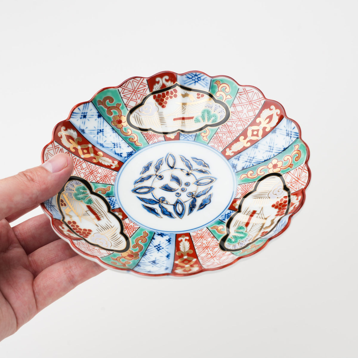 三方割元禄地紋 5号皿 15cm
