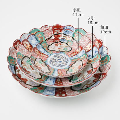 三方割元禄地紋 5号皿 15cm