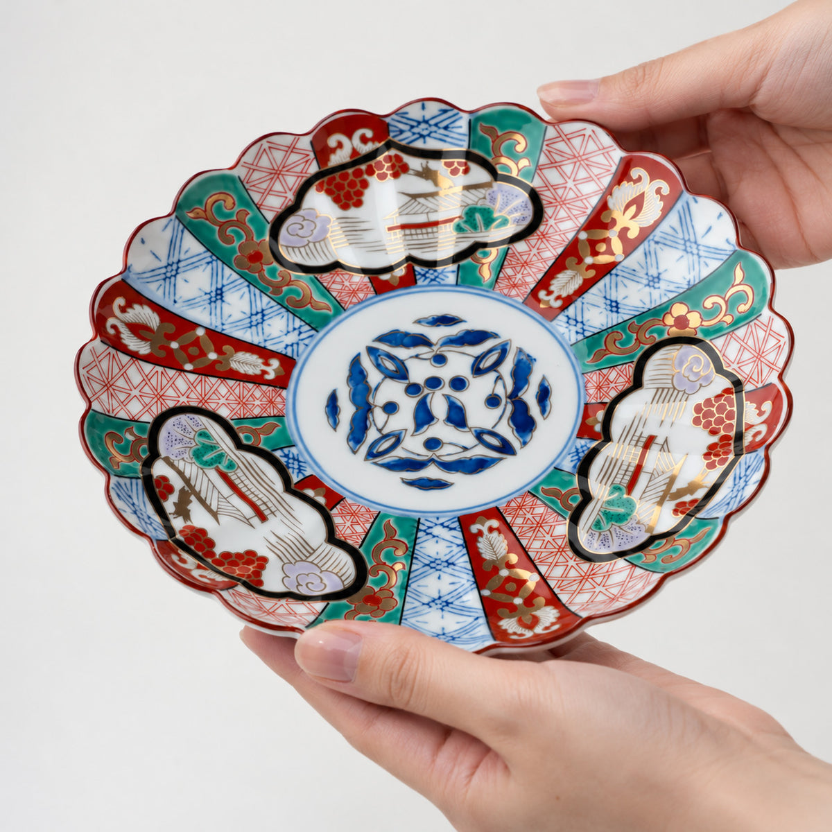 三方割元禄地紋　和皿 19cm