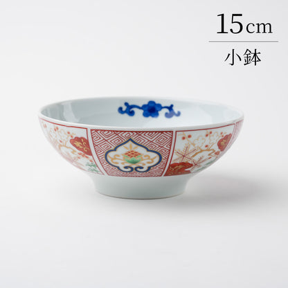 染錦窓絵霊芝文　丸小鉢