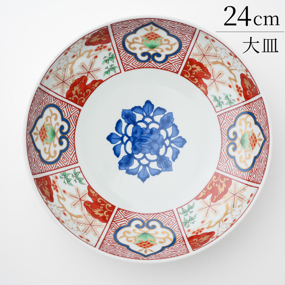 染錦窓絵霊芝文　大皿