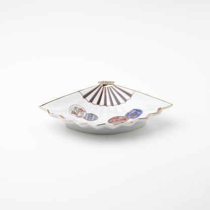 赤濃鳳凰　扇型小皿