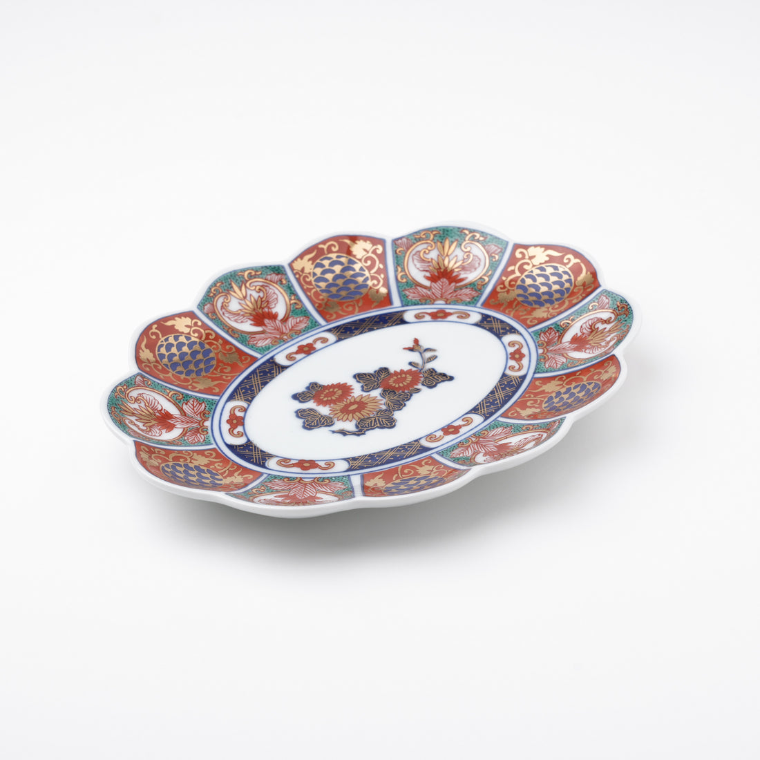 金彩間取菊紋　19cm楕円皿