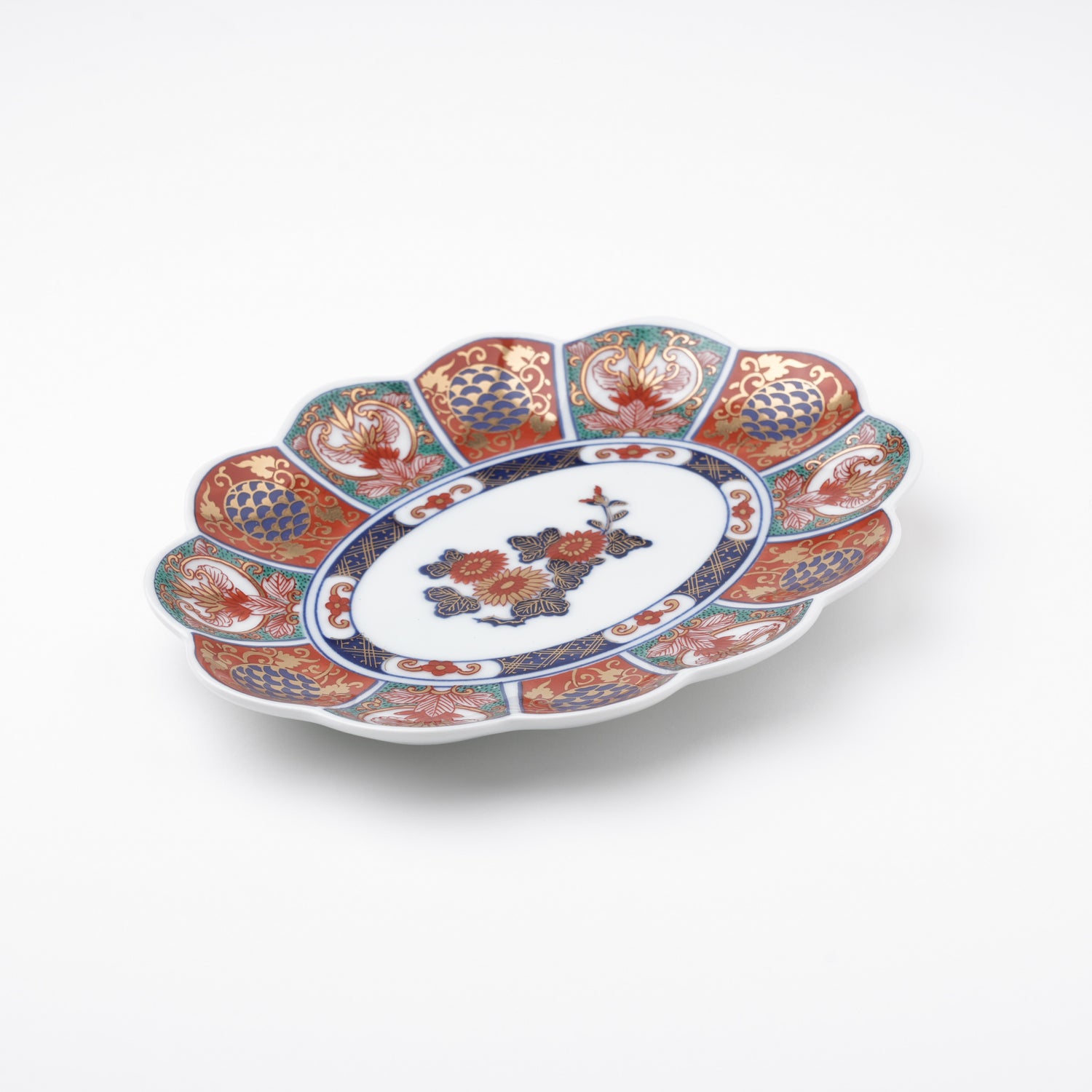 金彩間取菊紋　19cm楕円皿