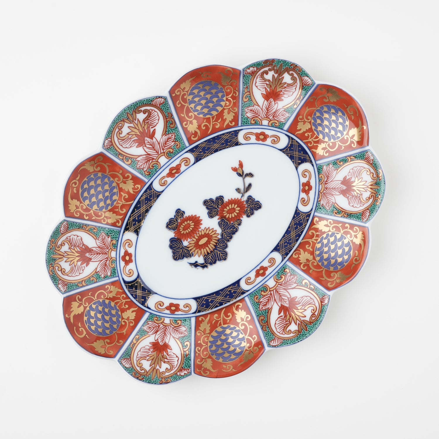 金彩間取菊紋 24.5cm 楕円皿