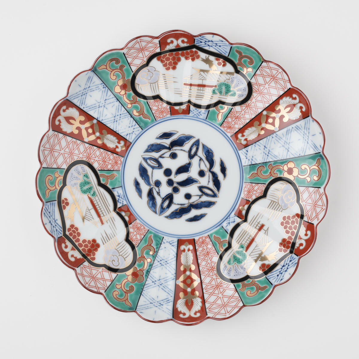 三方割元禄地紋　和皿 19cm