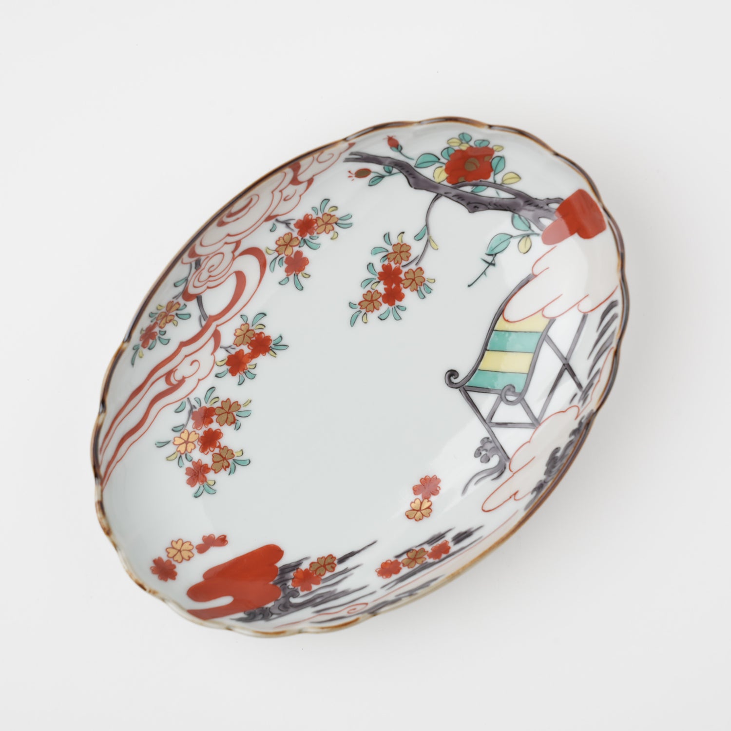 雲絵桜花紋 楕円皿