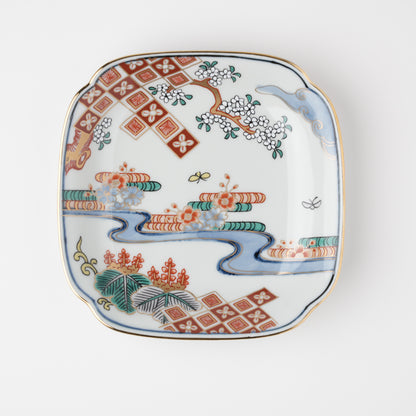 流水菱花紋　角銘々皿