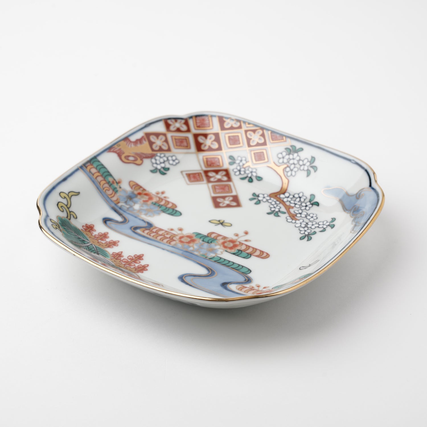 流水菱花紋　角銘々皿