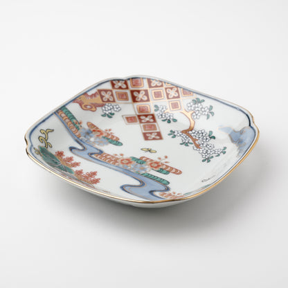 流水菱花紋　角銘々皿