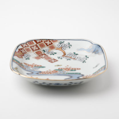 流水菱花紋　角銘々皿