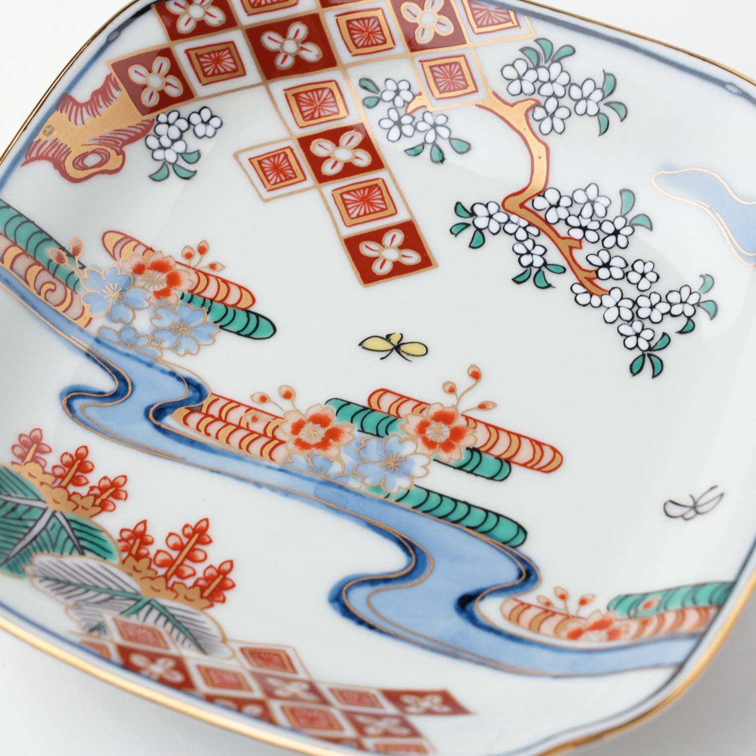 流水菱花紋　角銘々皿