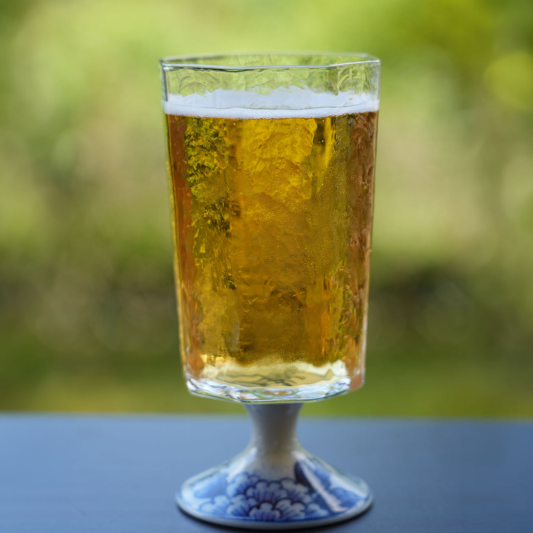 染付牡丹 八角高台硝子杯（大）