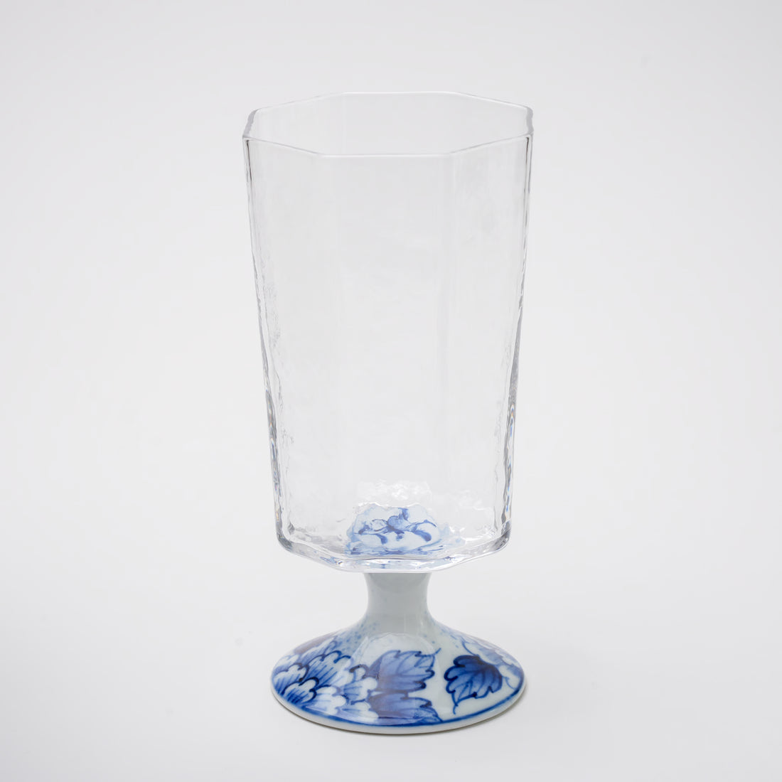 染付牡丹 八角高台硝子杯（大）