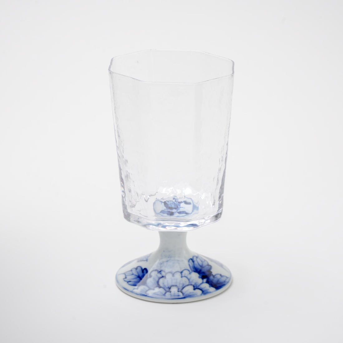 染付牡丹 八角高台硝子杯（小）
