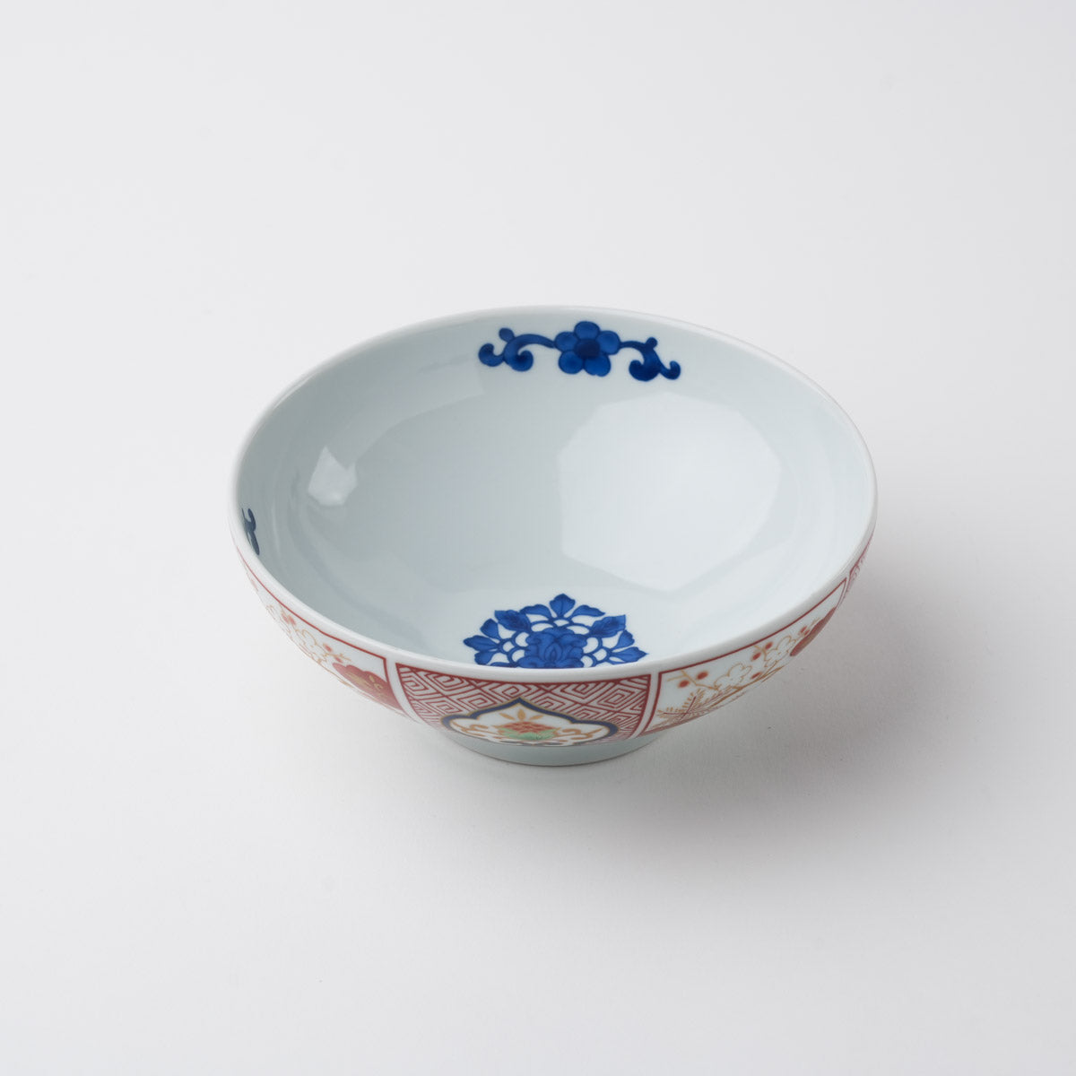 染錦窓絵霊芝文　丸小鉢