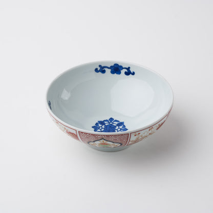染錦窓絵霊芝文　丸小鉢
