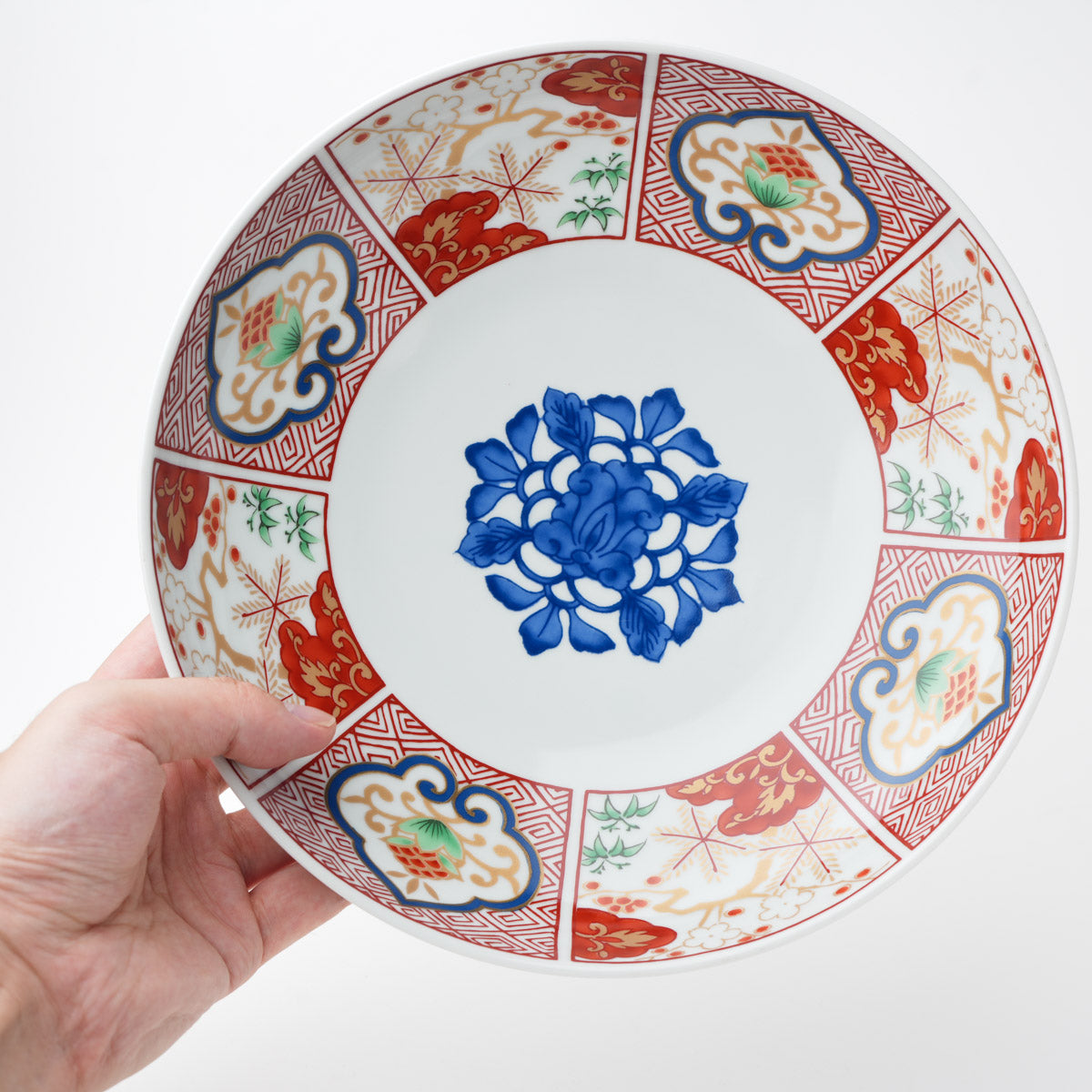 染錦窓絵霊芝文　大皿
