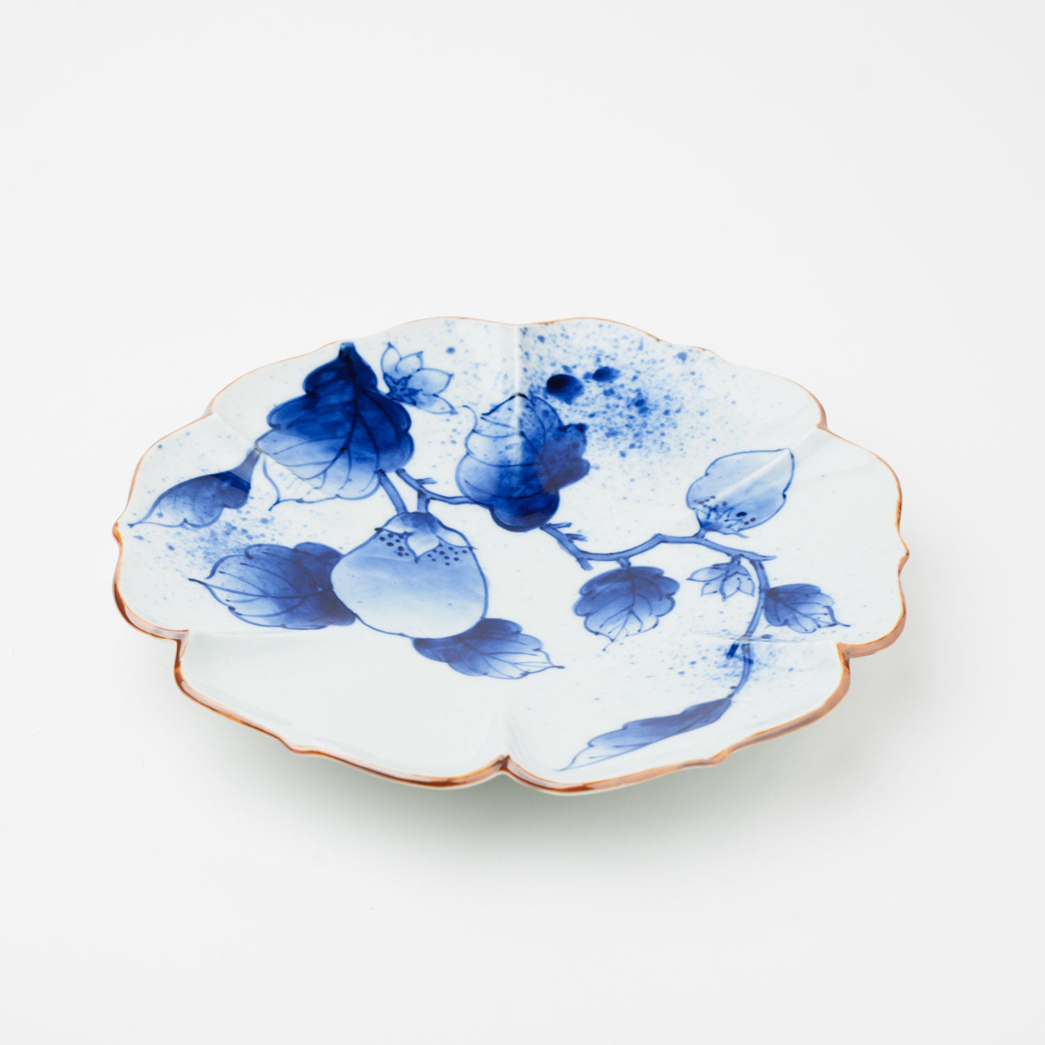 吹墨茄子絵 花型 7寸皿 21cm