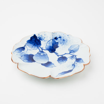 吹墨茄子絵 花型 7寸皿 21cm