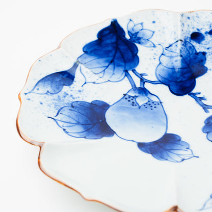 吹墨茄子絵 花型 7寸皿 21cm
