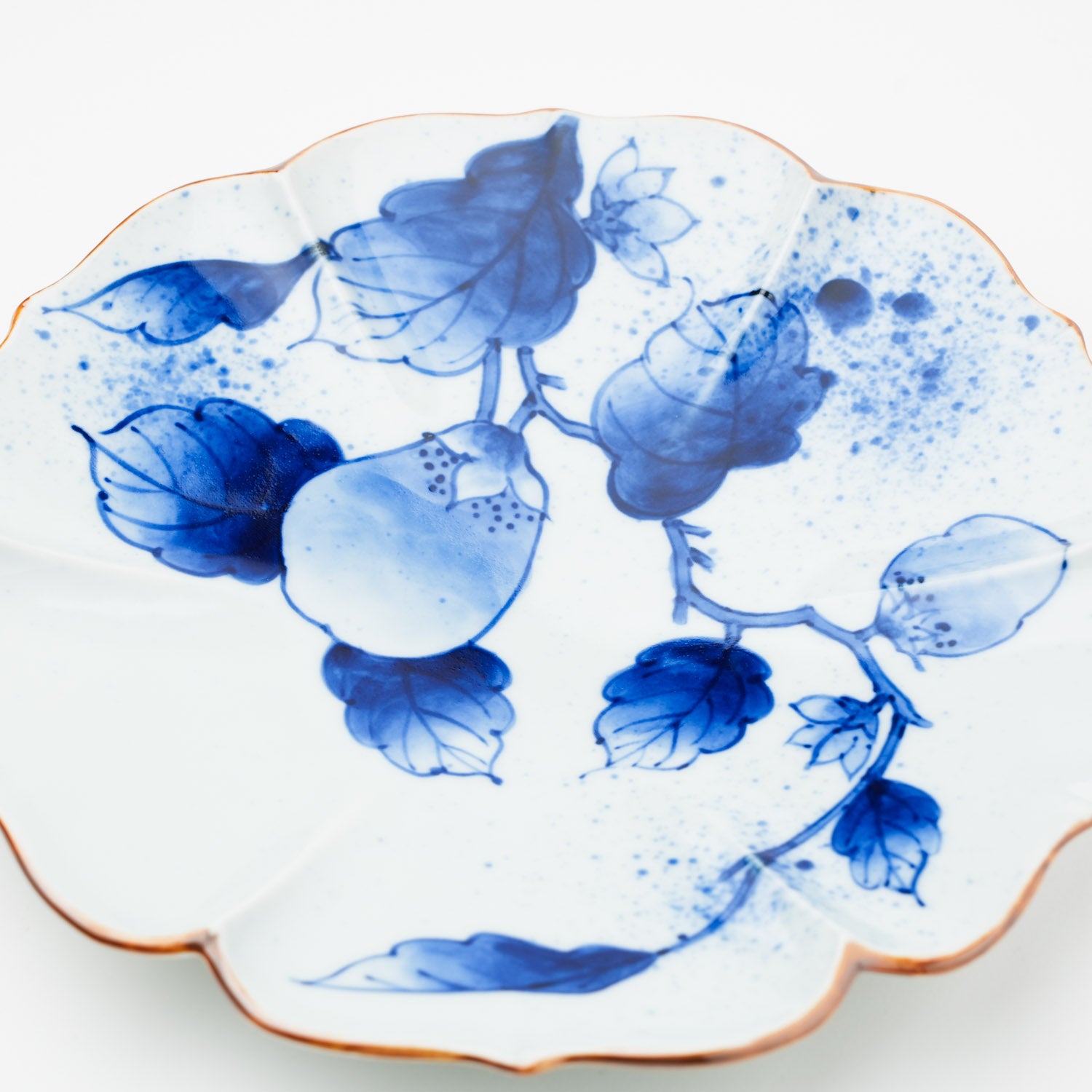 吹墨茄子絵 花型 7寸皿 21cm