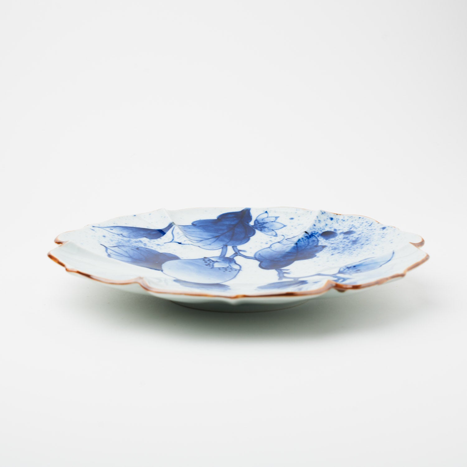 吹墨茄子絵 花型 7寸皿 21cm