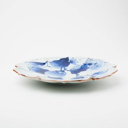 吹墨茄子絵 花型 7寸皿 21cm