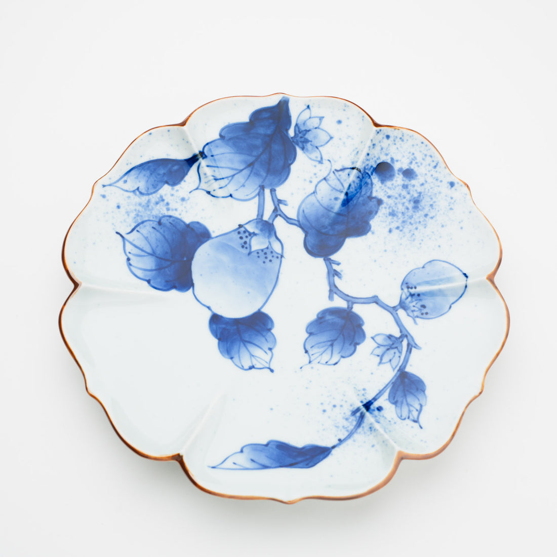 吹墨茄子絵 花型 7寸皿 21cm
