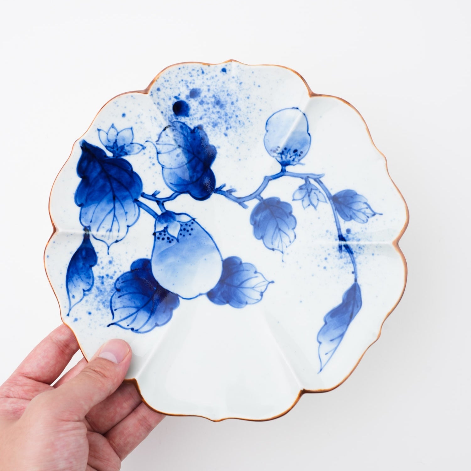 吹墨茄子絵 花型 7寸皿 21cm