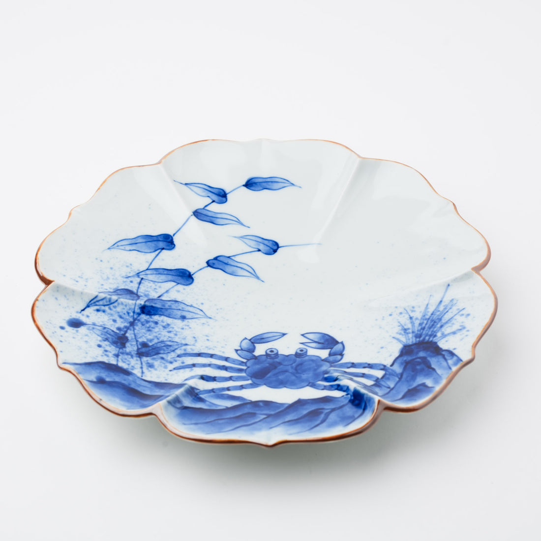 吹墨蟹絵 花型 7寸皿 21cm