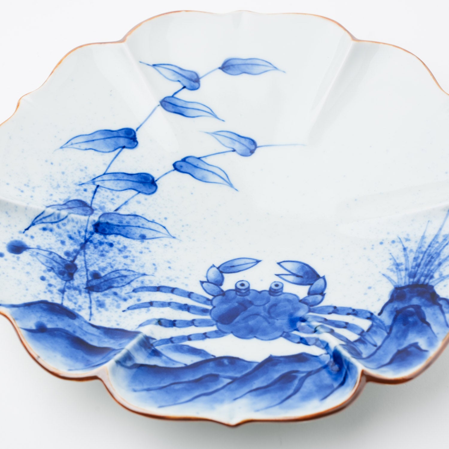 吹墨蟹絵 花型 7寸皿 21cm