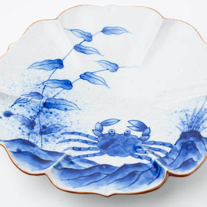 吹墨蟹絵 花型 7寸皿 21cm