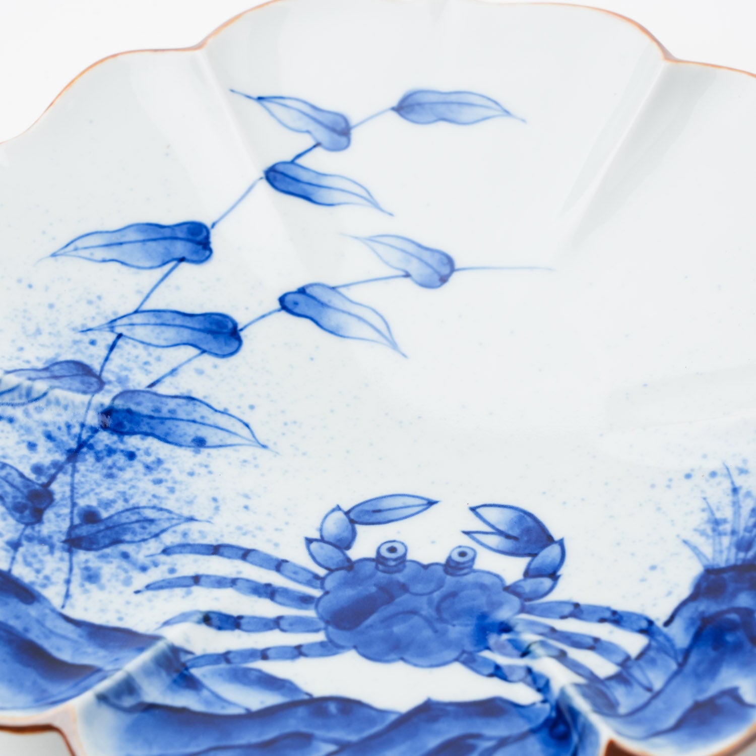 吹墨蟹絵 花型 7寸皿 21cm