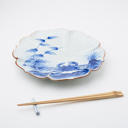 吹墨蟹絵 花型 7寸皿 21cm
