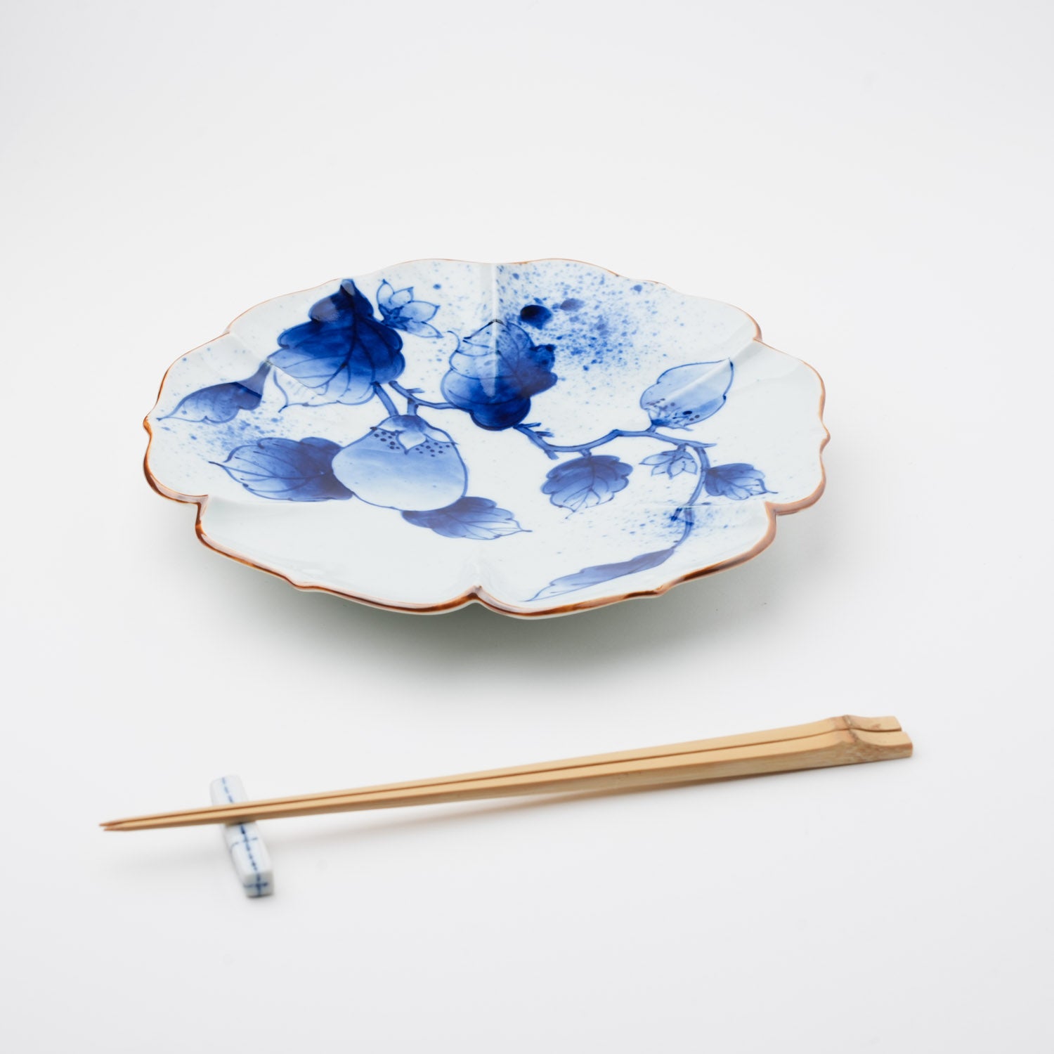 吹墨茄子絵 花型 7寸皿 21cm
