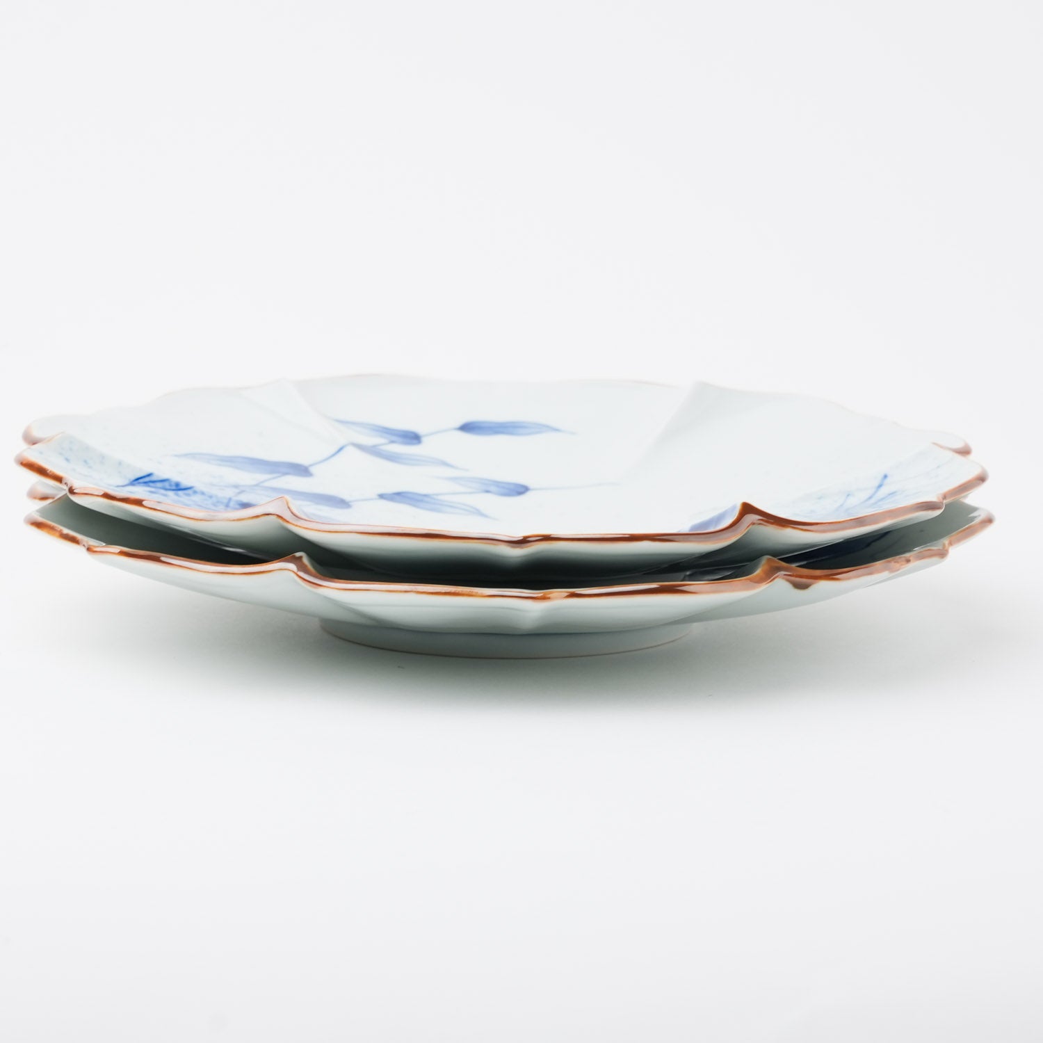 吹墨茄子絵 花型 7寸皿 21cm