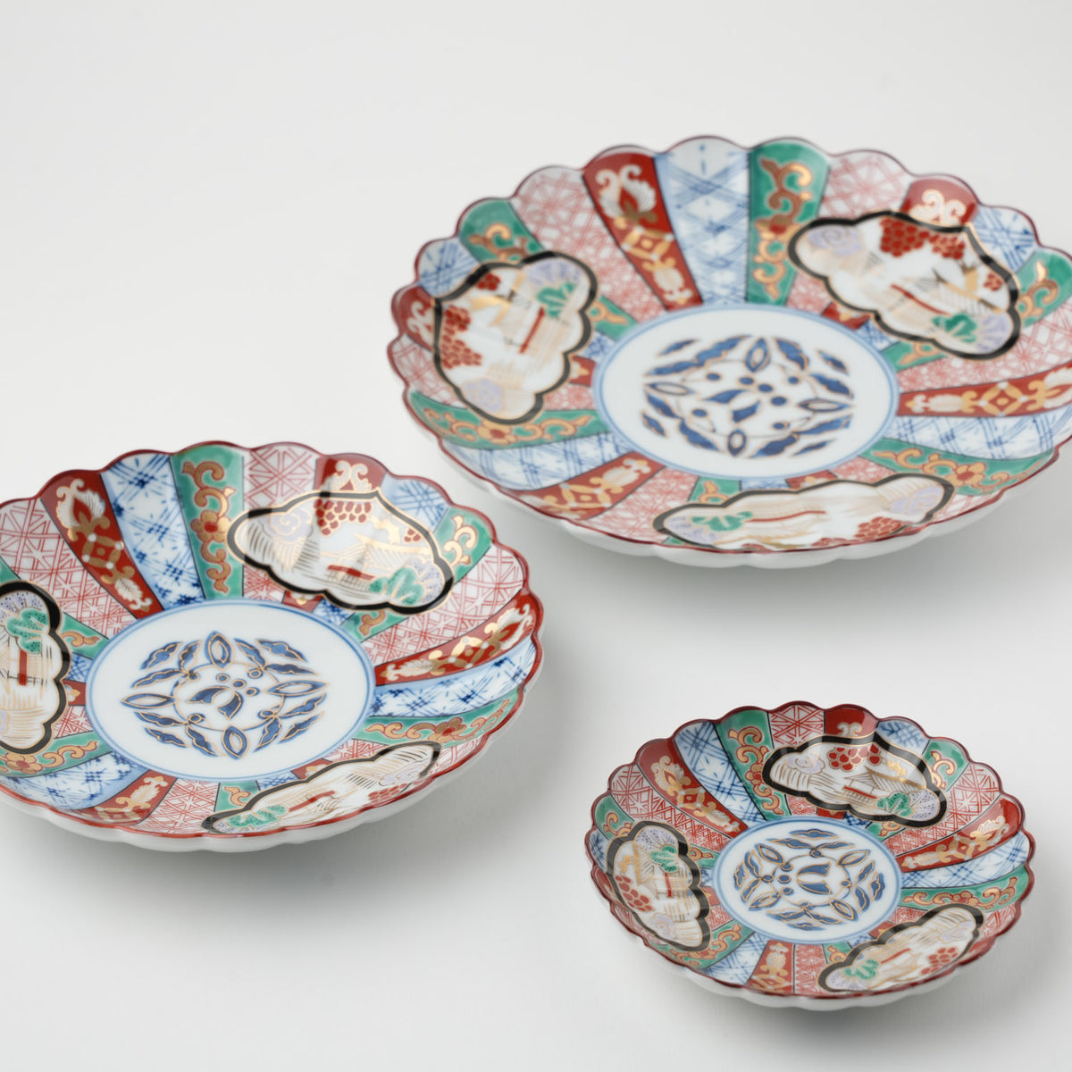 三方割元禄地紋 5号皿 15cm